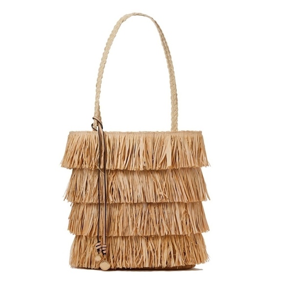 New with tags Poppy & Peonies Fiesta Fringe Beach Straw Tote - Picture 2 of 10